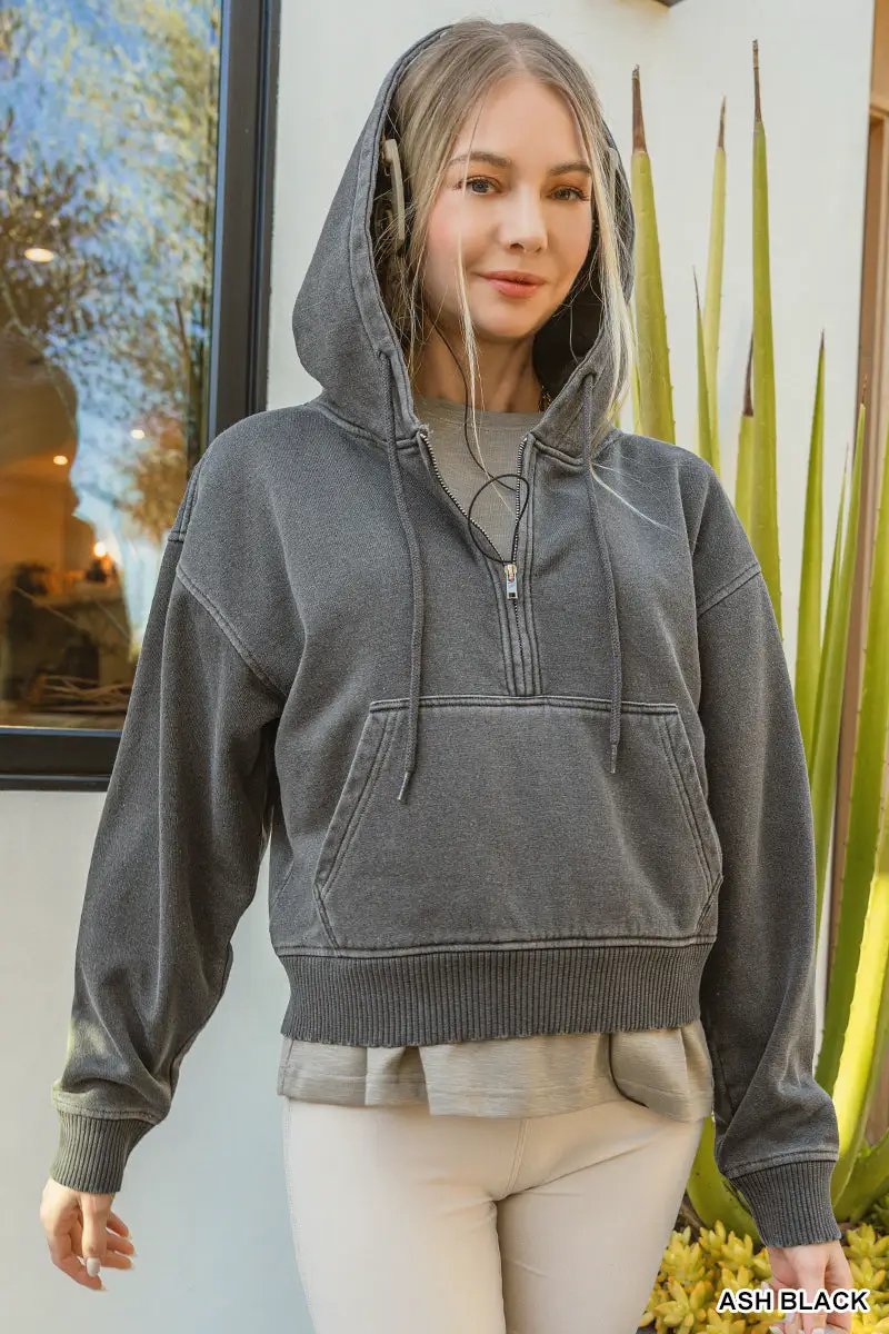 Zenana The Zenana Fleece Half Zip Kangaroo Pocket Hoodie - Hoodies