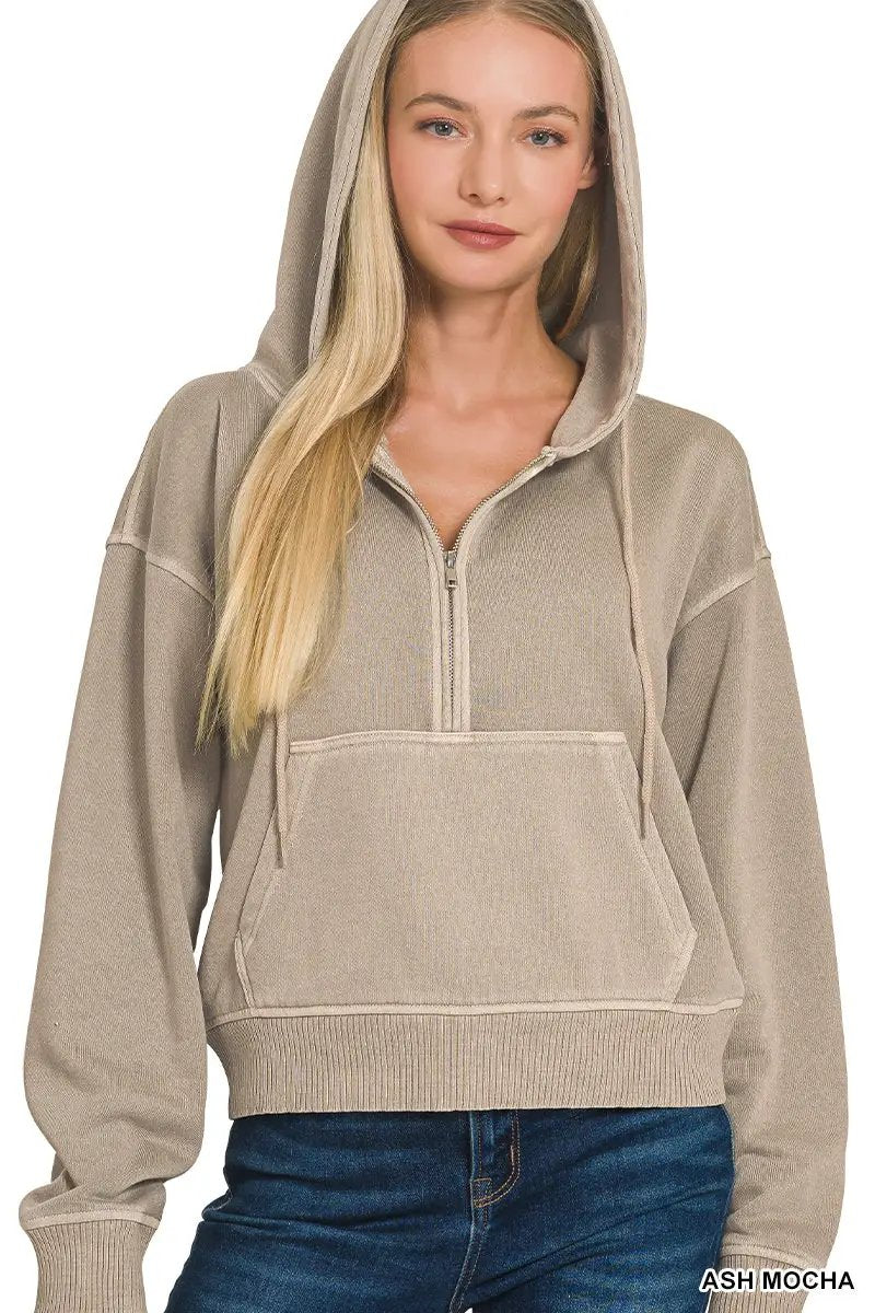 Zenana The Zenana Fleece Half Zip Kangaroo Pocket Hoodie - Hoodies