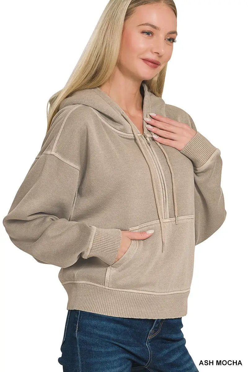 Zenana The Zenana Fleece Half Zip Kangaroo Pocket Hoodie - Hoodies