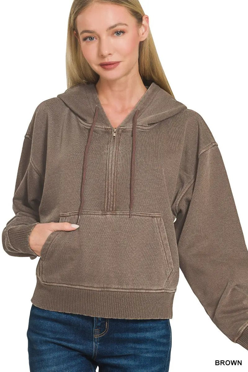 Zenana The Zenana Fleece Half Zip Kangaroo Pocket Hoodie - Hoodies
