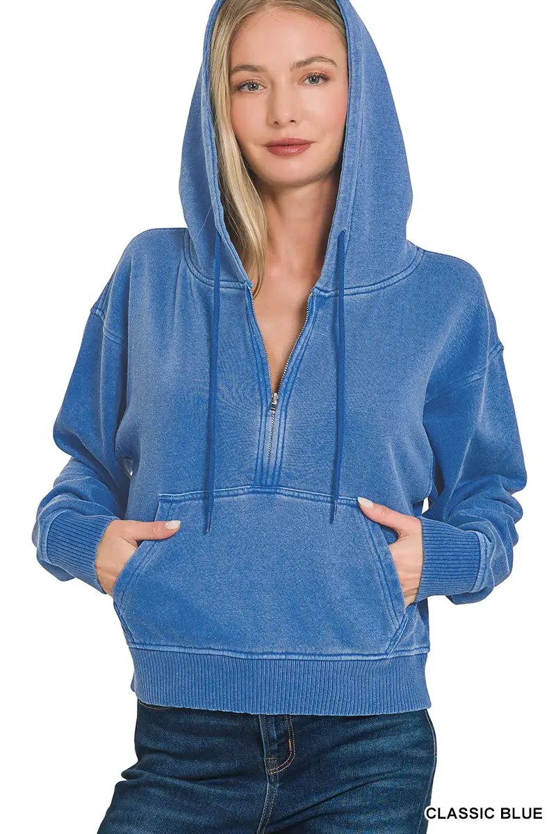 Zenana The Zenana Fleece Half Zip Kangaroo Pocket Hoodie - Hoodies