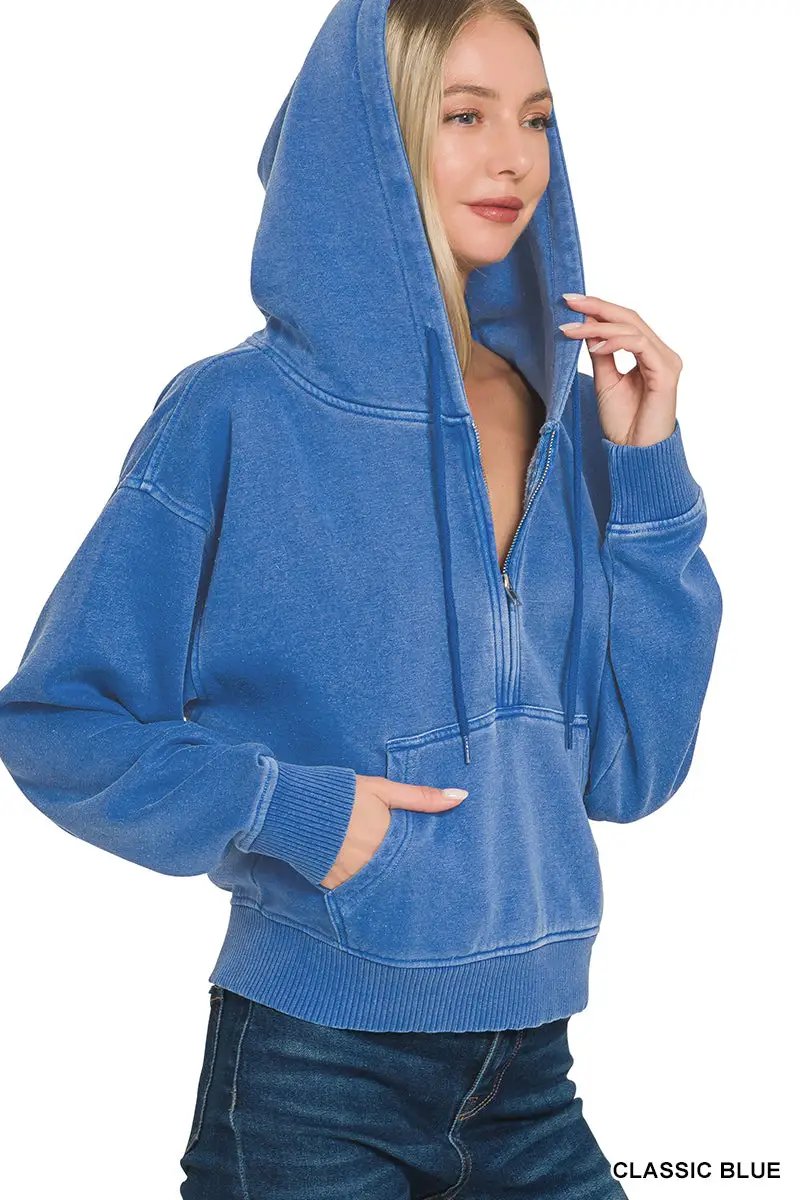 Zenana The Zenana Fleece Half Zip Kangaroo Pocket Hoodie - Hoodies