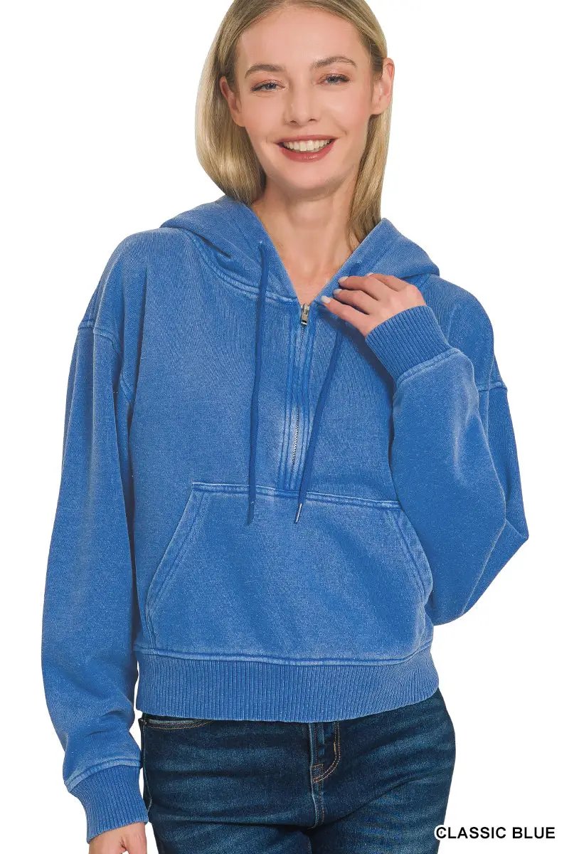 Zenana The Zenana Fleece Half Zip Kangaroo Pocket Hoodie - Hoodies