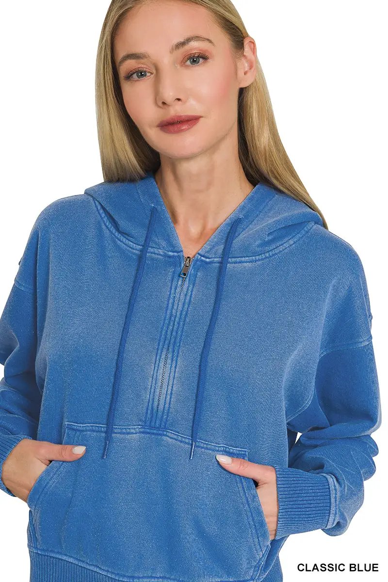 Zenana The Zenana Fleece Half Zip Kangaroo Pocket Hoodie - Hoodies