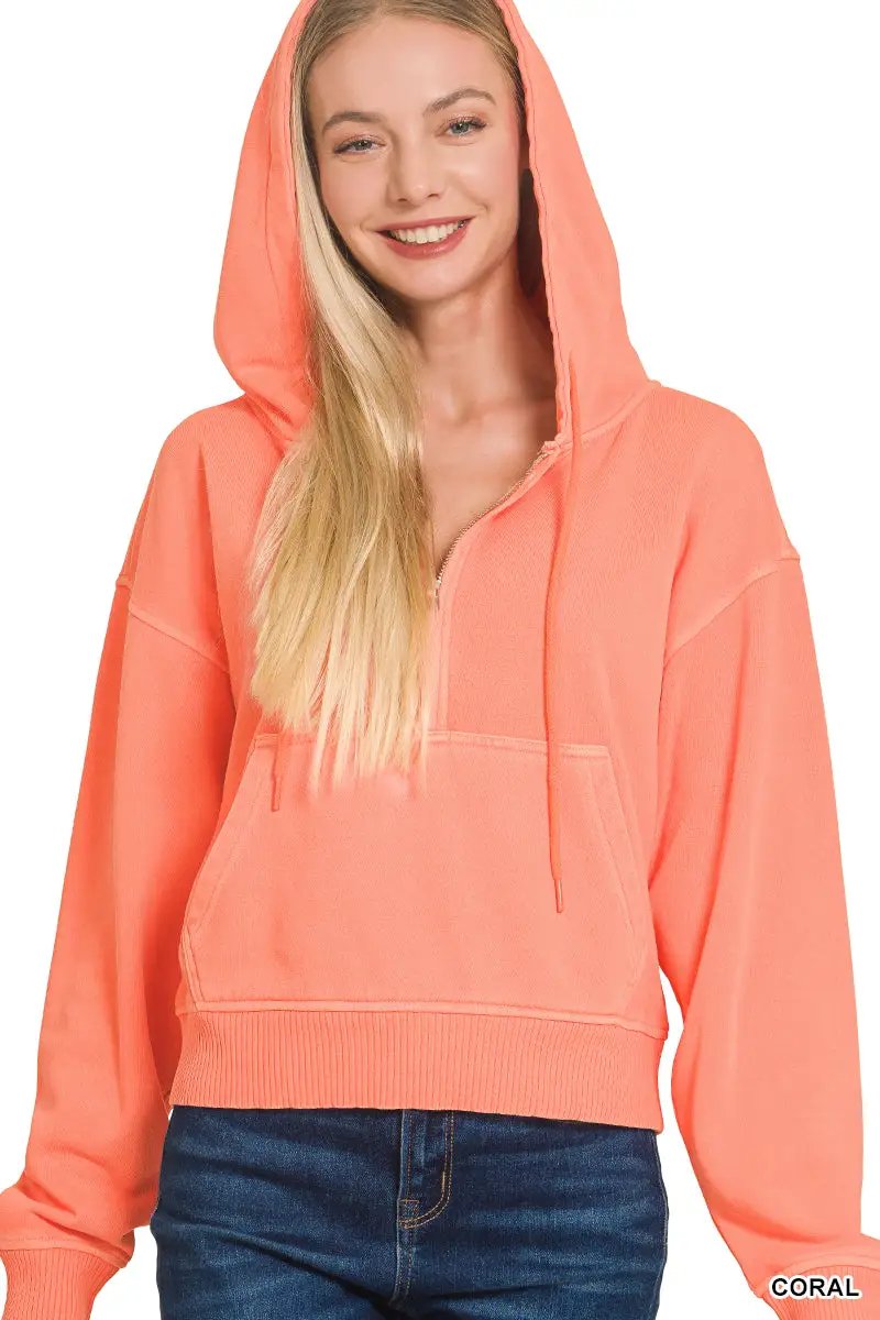 Zenana The Zenana Fleece Half Zip Kangaroo Pocket Hoodie - Hoodies
