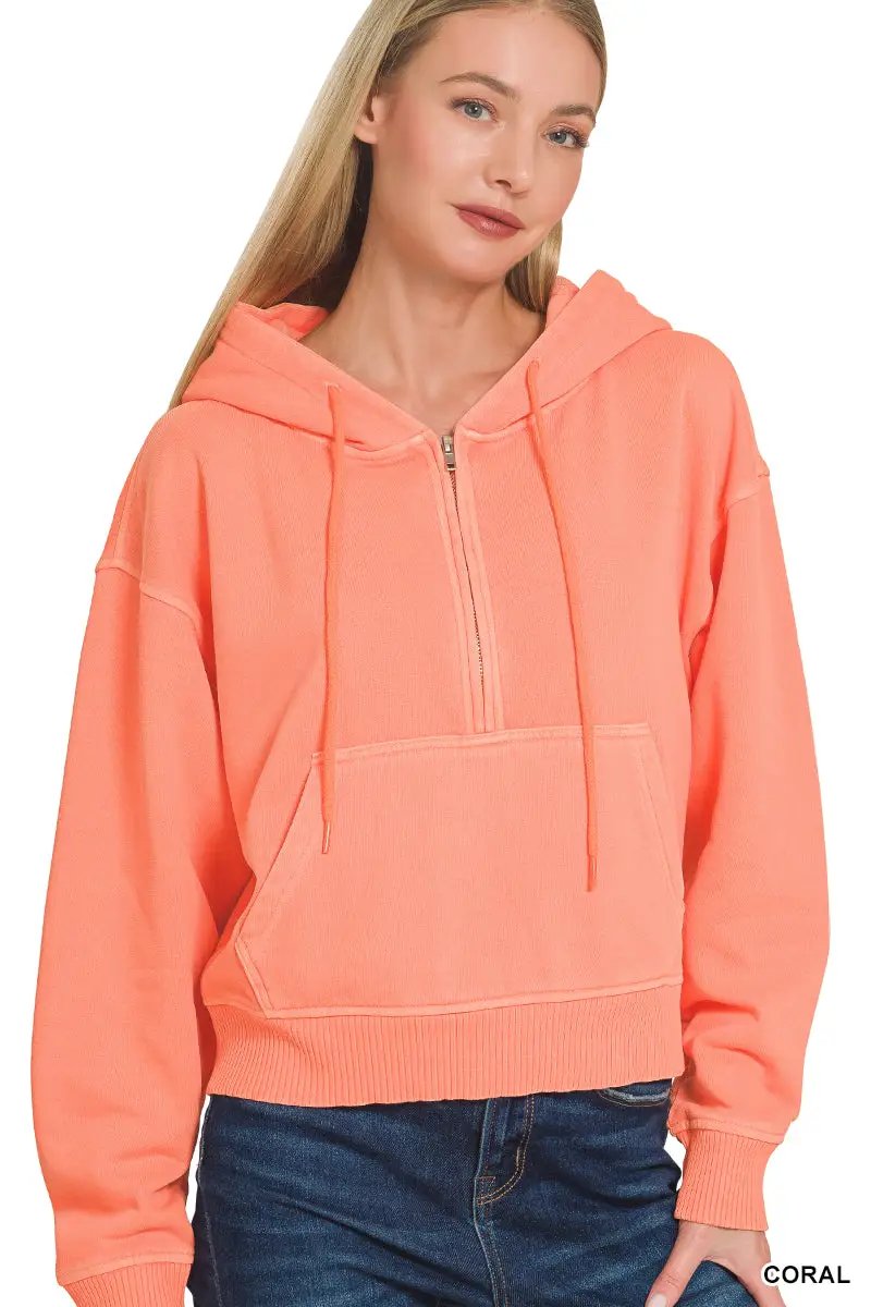 Zenana The Zenana Fleece Half Zip Kangaroo Pocket Hoodie - Hoodies