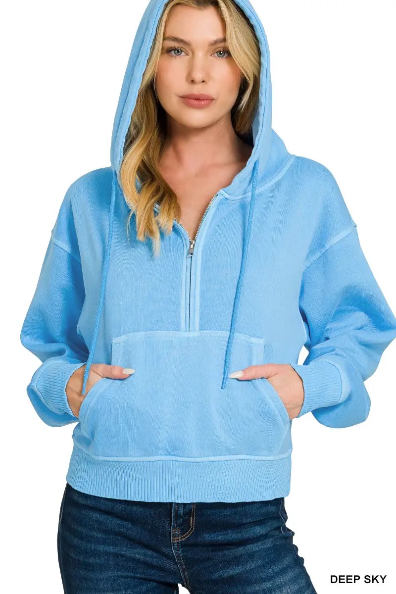 Zenana The Zenana Fleece Half Zip Kangaroo Pocket Hoodie - Hoodies