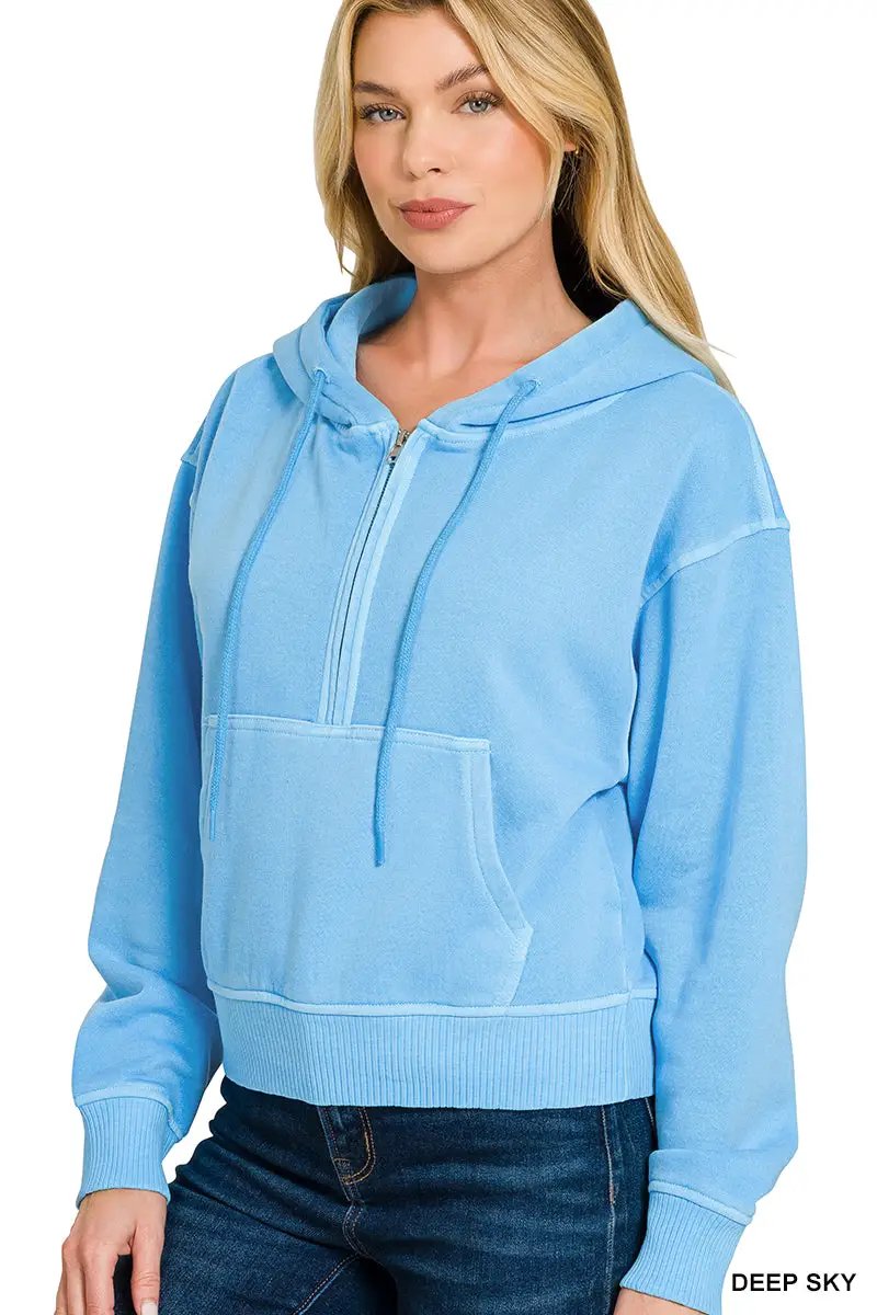 Zenana The Zenana Fleece Half Zip Kangaroo Pocket Hoodie - Hoodies