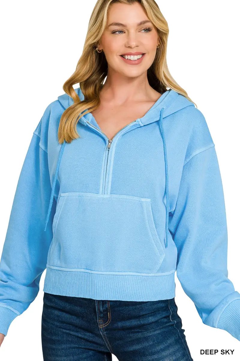 Zenana The Zenana Fleece Half Zip Kangaroo Pocket Hoodie - Hoodies