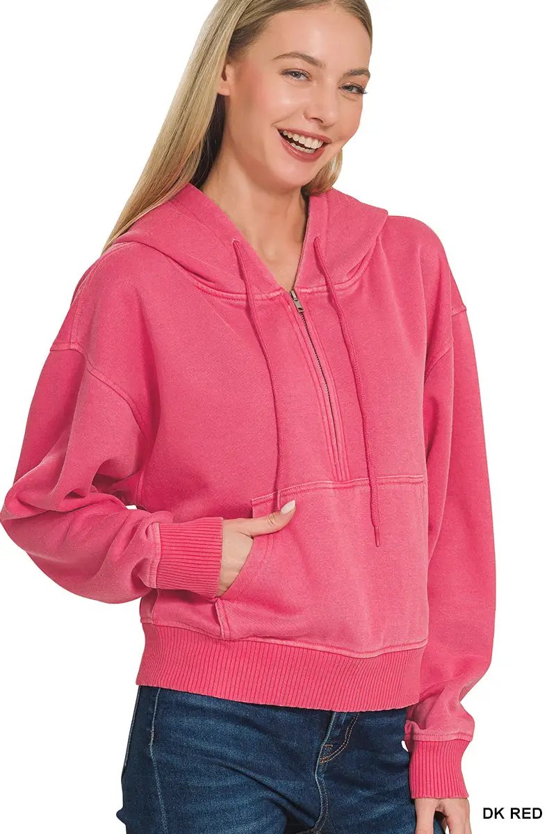Zenana The Zenana Fleece Half Zip Kangaroo Pocket Hoodie - Hoodies