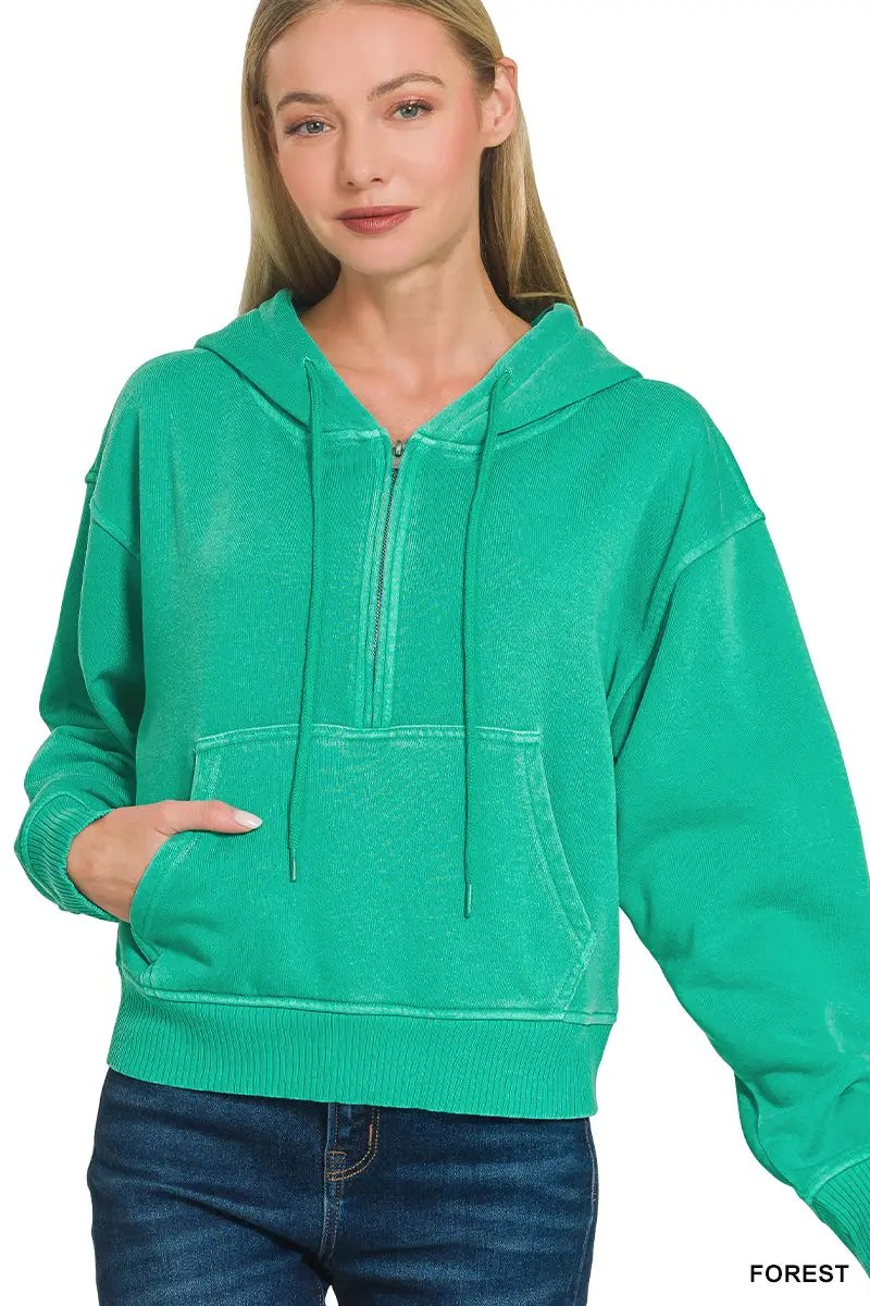 Zenana The Zenana Fleece Half Zip Kangaroo Pocket Hoodie - Hoodies