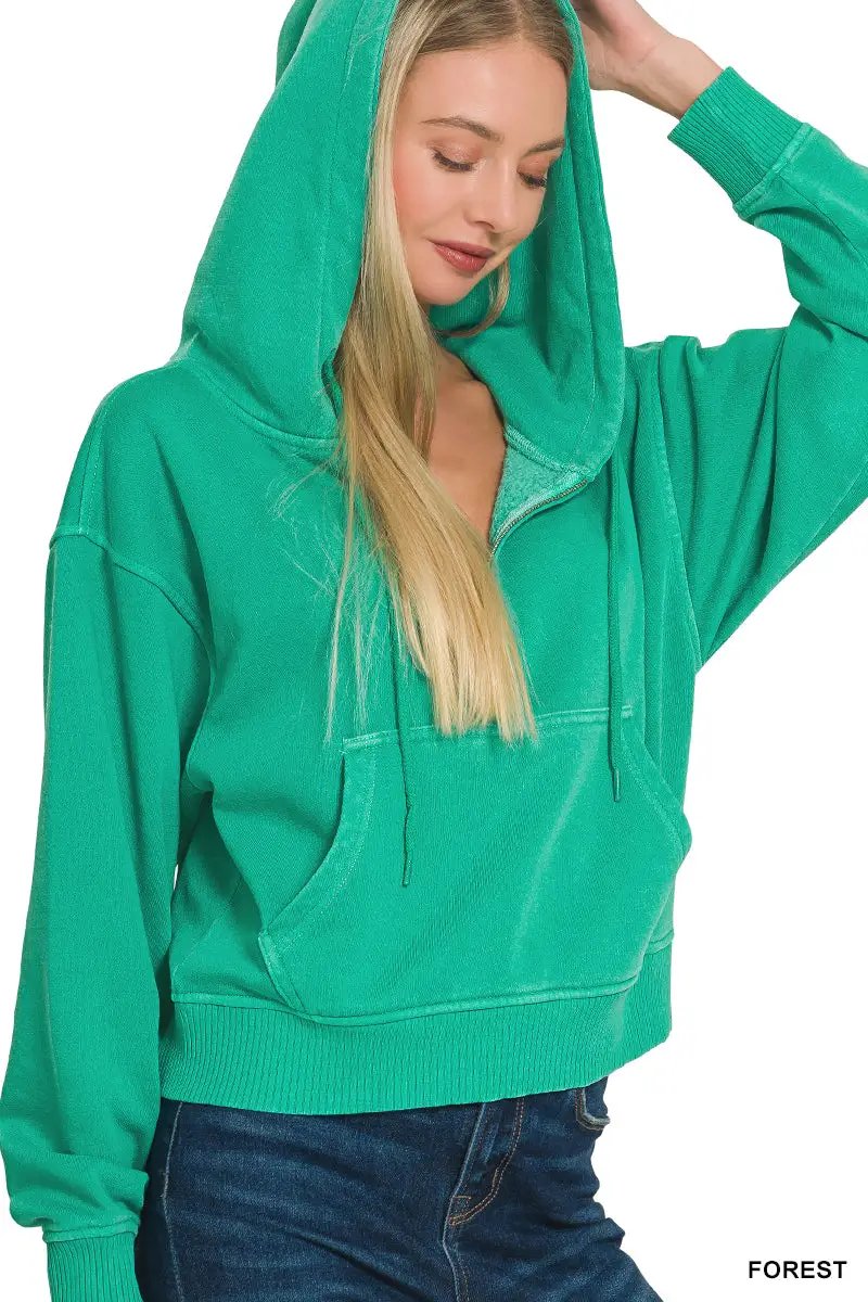 Zenana The Zenana Fleece Half Zip Kangaroo Pocket Hoodie - Hoodies
