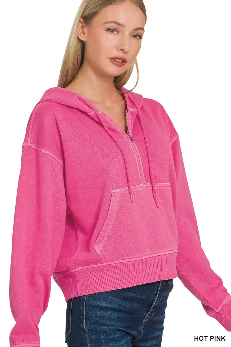 Zenana The Zenana Fleece Half Zip Kangaroo Pocket Hoodie - Hoodies