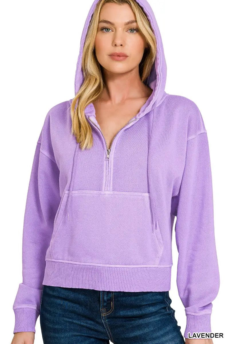 Zenana The Zenana Fleece Half Zip Kangaroo Pocket Hoodie - Hoodies