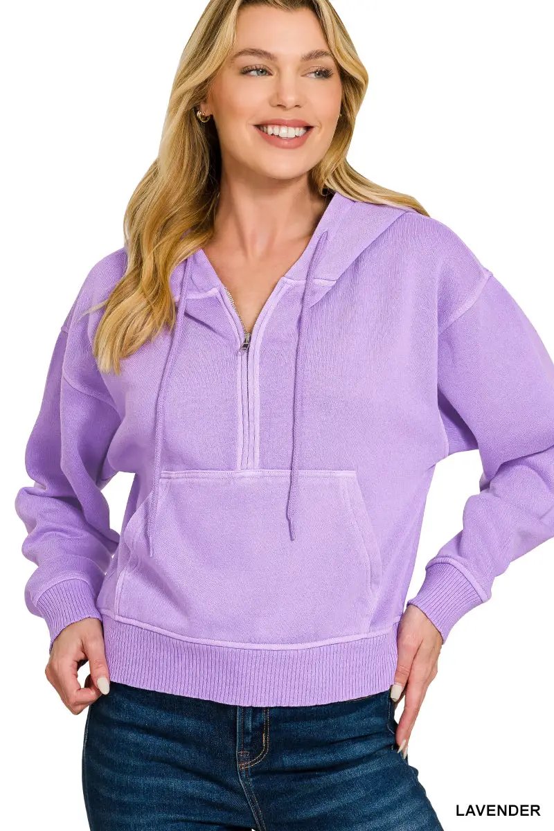 Zenana The Zenana Fleece Half Zip Kangaroo Pocket Hoodie - Hoodies