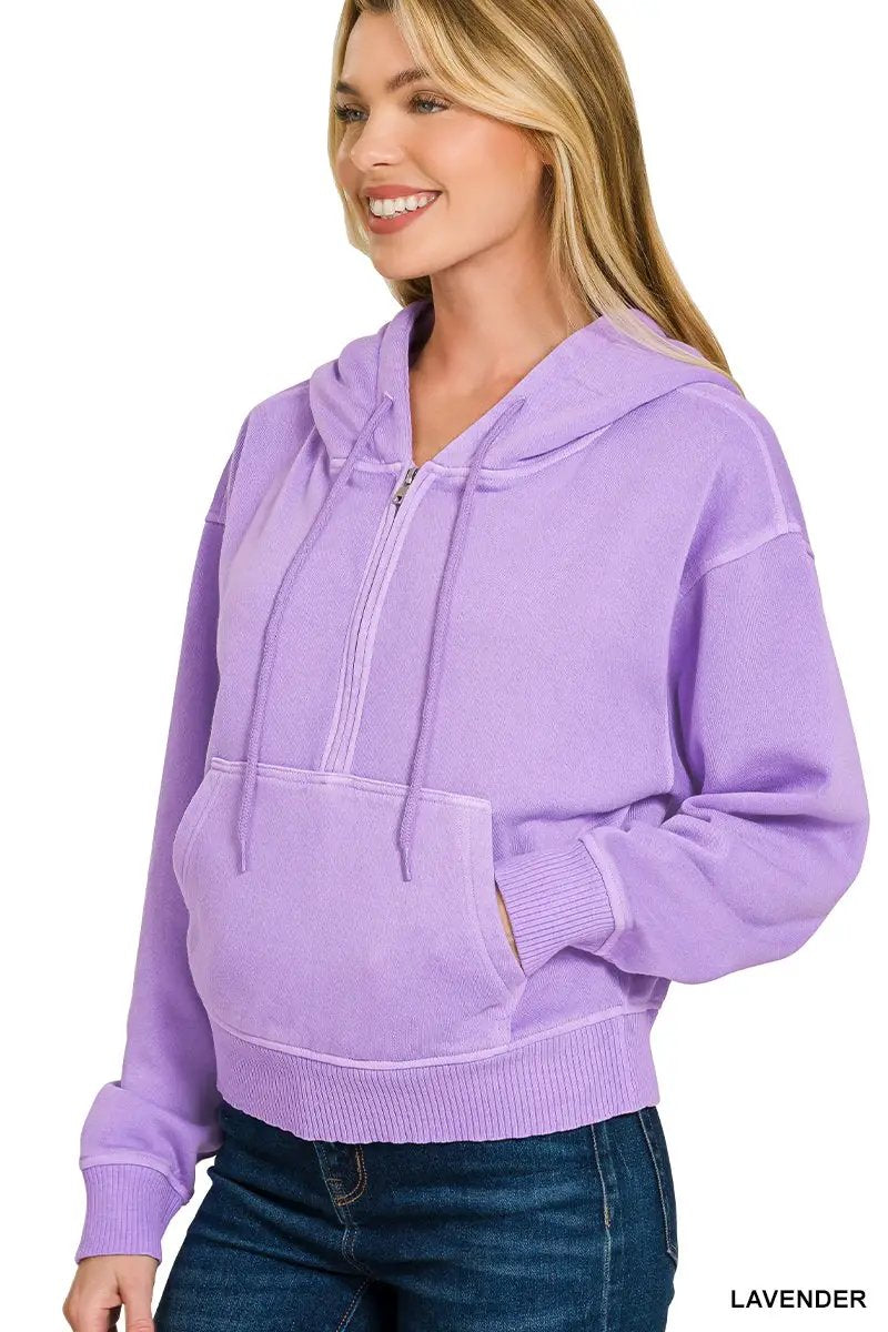 Zenana The Zenana Fleece Half Zip Kangaroo Pocket Hoodie - Hoodies