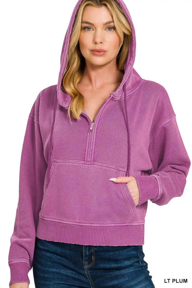 Zenana The Zenana Fleece Half Zip Kangaroo Pocket Hoodie - Hoodies