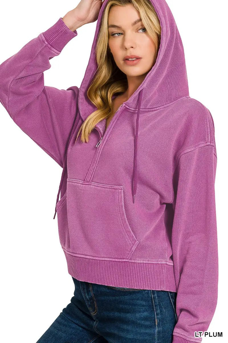 Zenana The Zenana Fleece Half Zip Kangaroo Pocket Hoodie - Hoodies