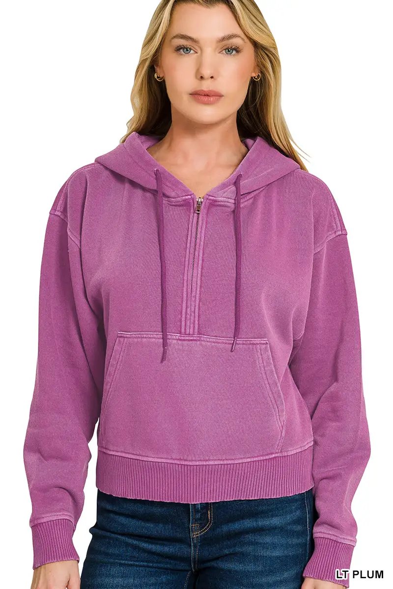 Zenana The Zenana Fleece Half Zip Kangaroo Pocket Hoodie - Hoodies