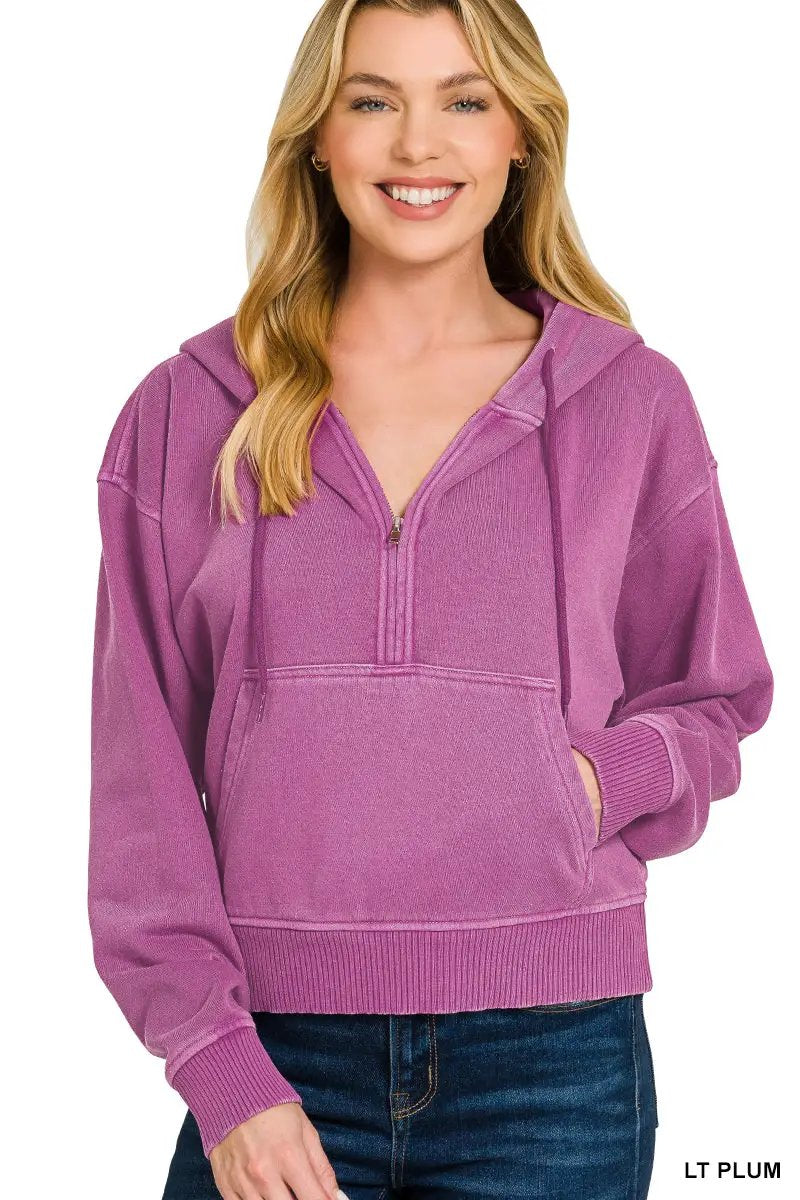 Zenana The Zenana Fleece Half Zip Kangaroo Pocket Hoodie - Hoodies