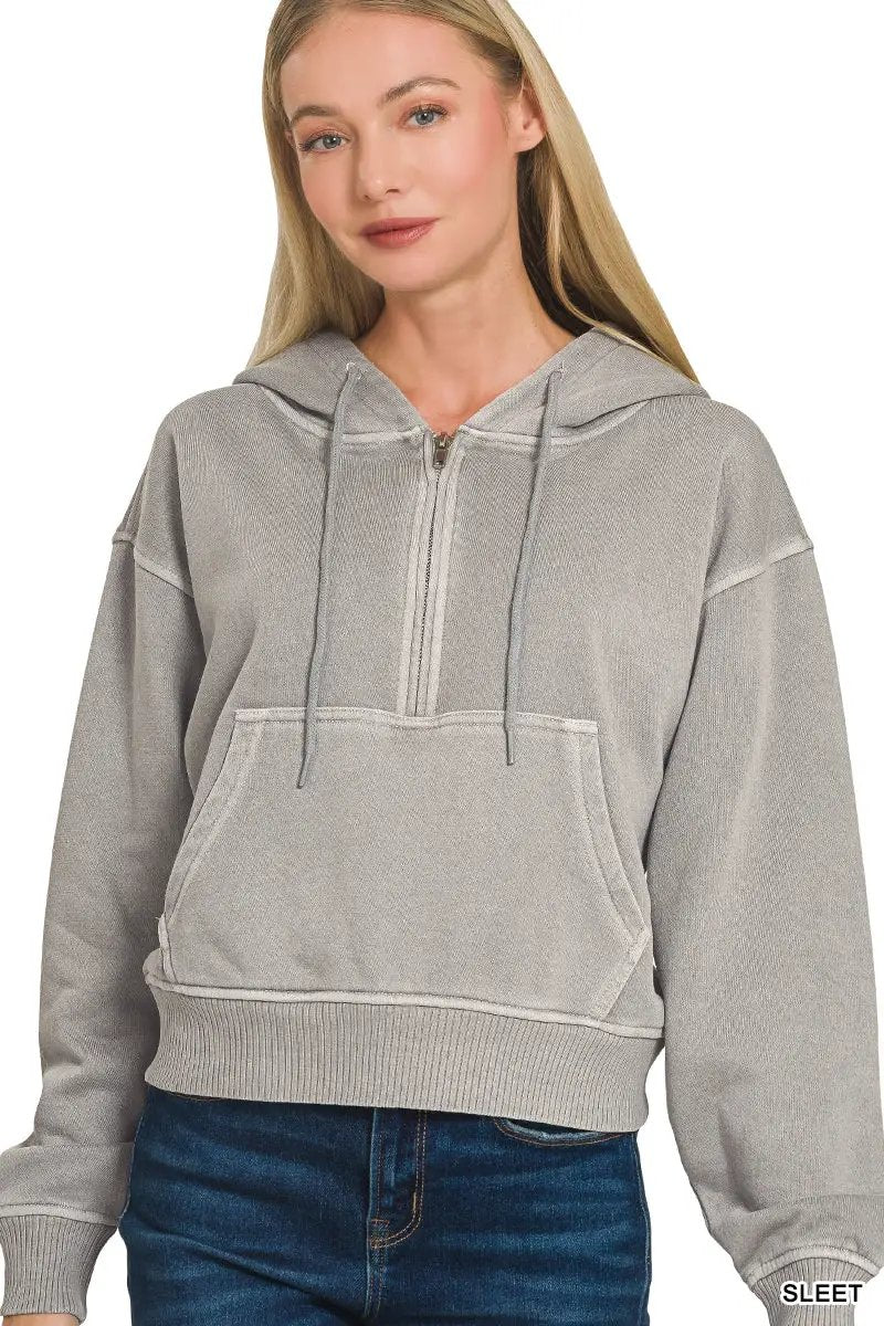 Zenana The Zenana Fleece Half Zip Kangaroo Pocket Hoodie - Hoodies