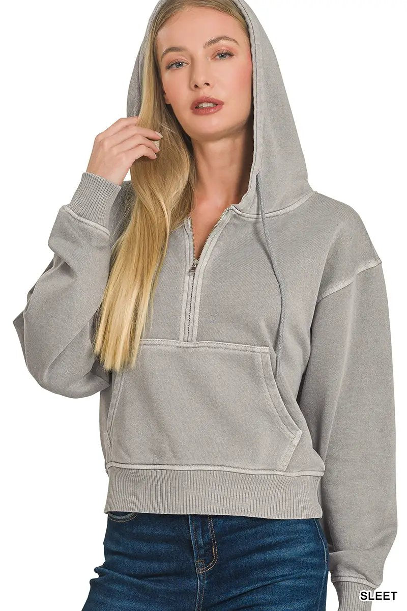 Zenana The Zenana Fleece Half Zip Kangaroo Pocket Hoodie - Hoodies