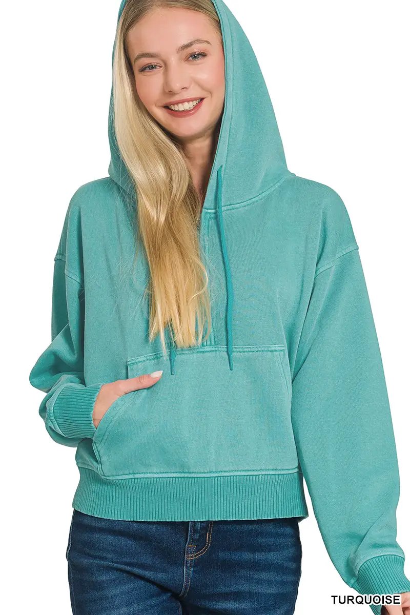 Zenana The Zenana Fleece Half Zip Kangaroo Pocket Hoodie - Hoodies