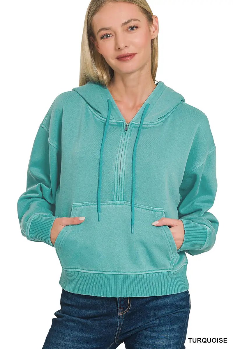 Zenana The Zenana Fleece Half Zip Kangaroo Pocket Hoodie - Hoodies
