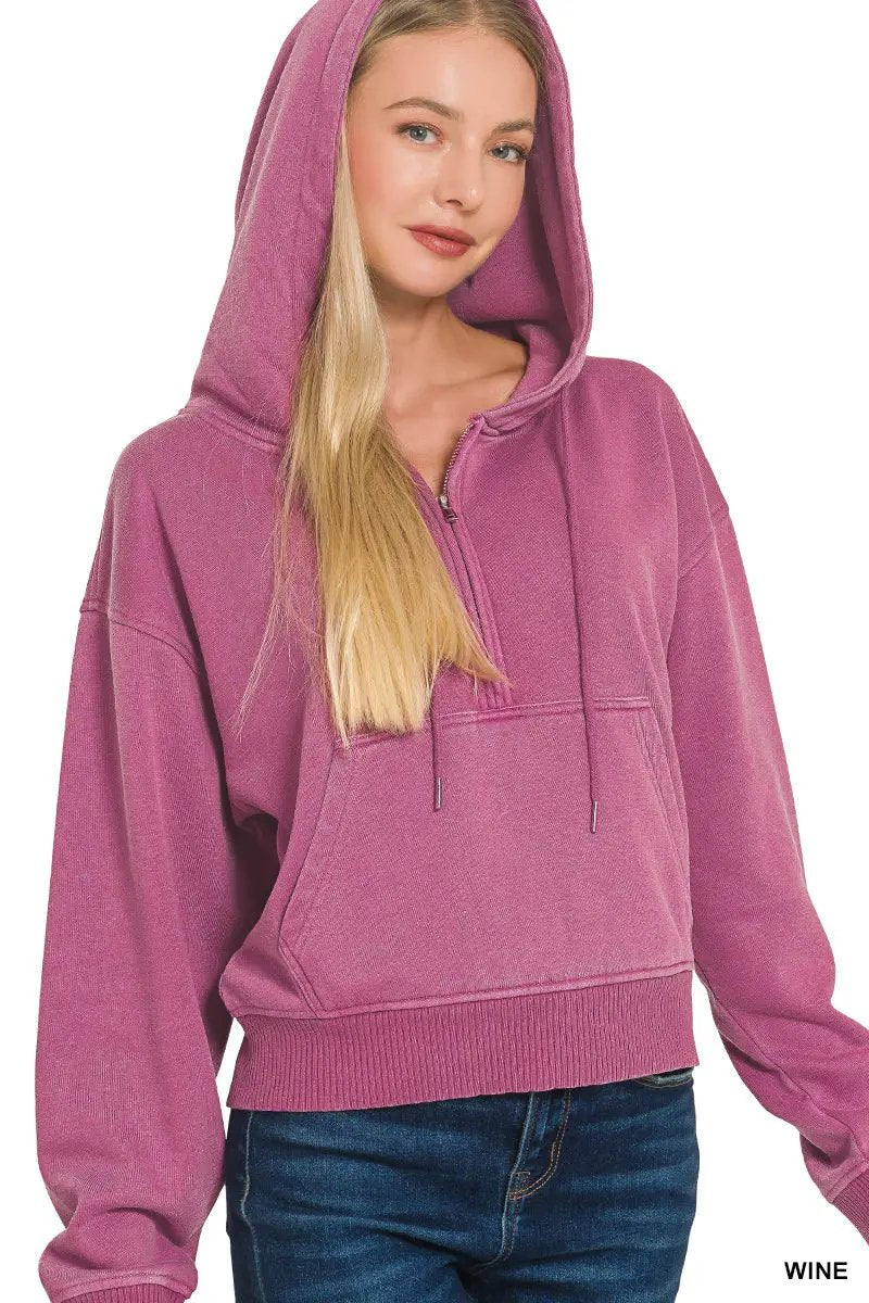 Zenana The Zenana Fleece Half Zip Kangaroo Pocket Hoodie - Hoodies