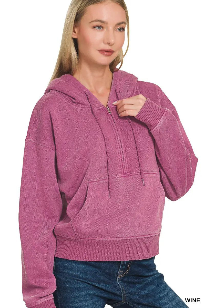 Zenana The Zenana Fleece Half Zip Kangaroo Pocket Hoodie - Hoodies