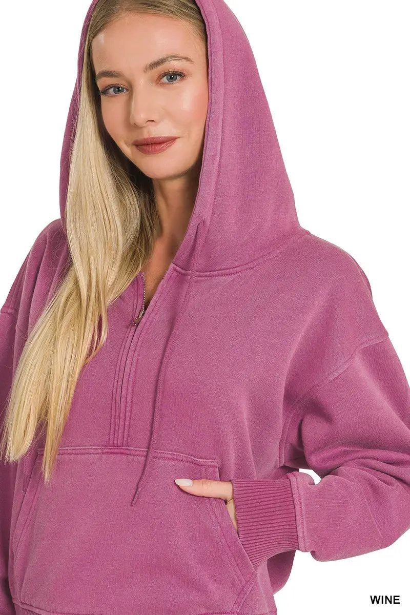 Zenana The Zenana Fleece Half Zip Kangaroo Pocket Hoodie - Hoodies