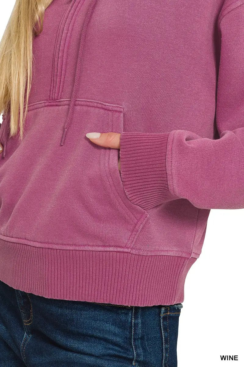Zenana The Zenana Fleece Half Zip Kangaroo Pocket Hoodie - Hoodies
