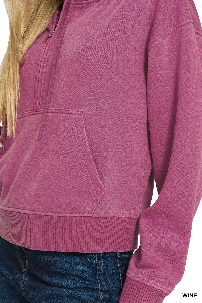 Zenana The Zenana Fleece Half Zip Kangaroo Pocket Hoodie - Hoodies
