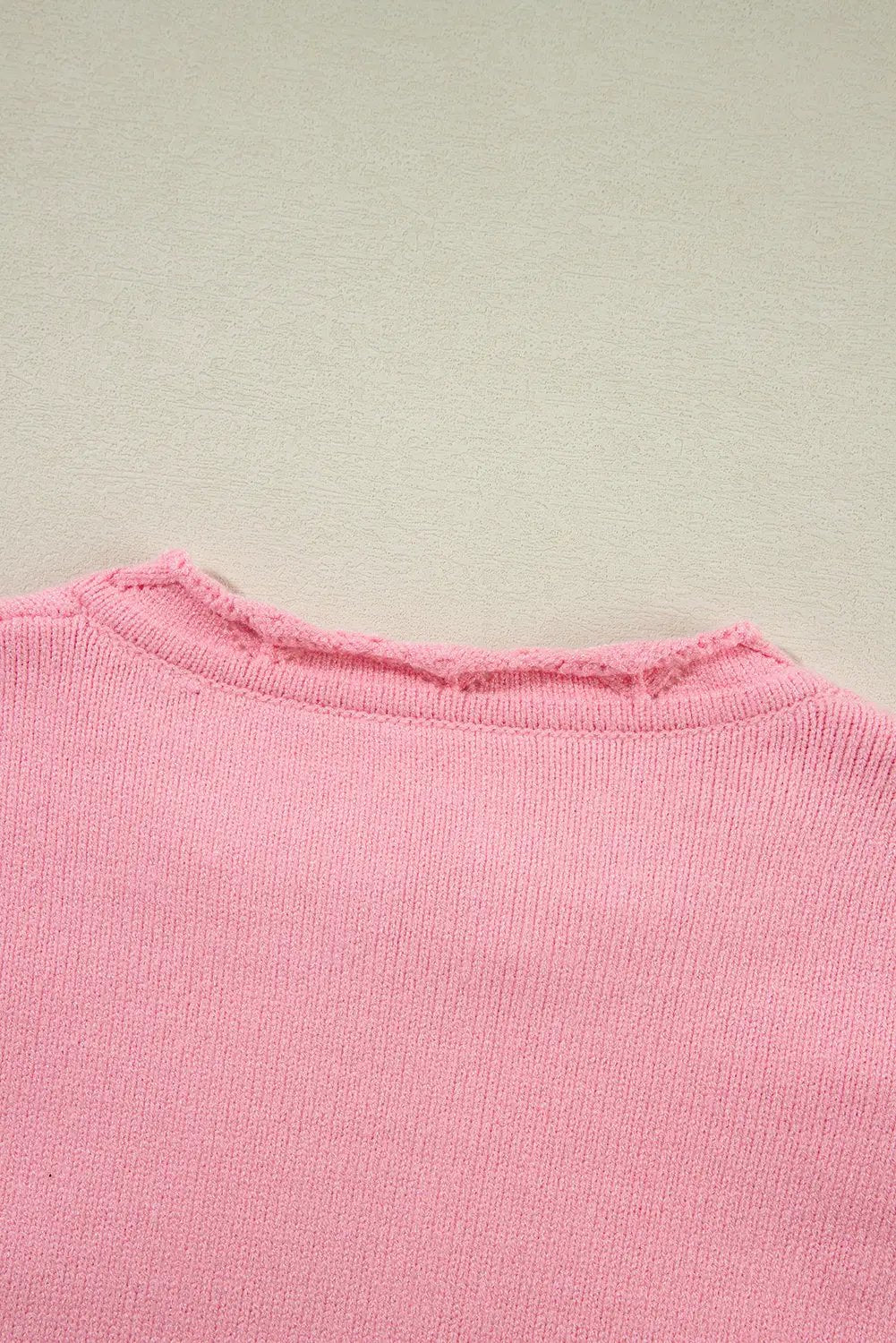 1 the Woman Peach Blossom Bloom Notched Neck Knit Sweater - Sweaters Peach Blossom Flower Detail Knitted Notched Neck Sweater