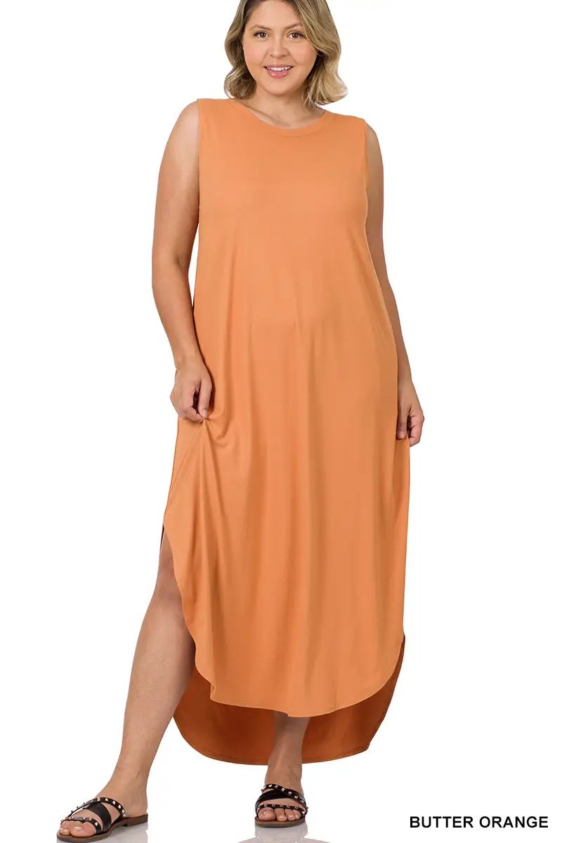 Zenana Zenana Plus Brushed Side Slit Dress with Pockets - Dresses Plus Brushed Side Slit Dress with Pockets