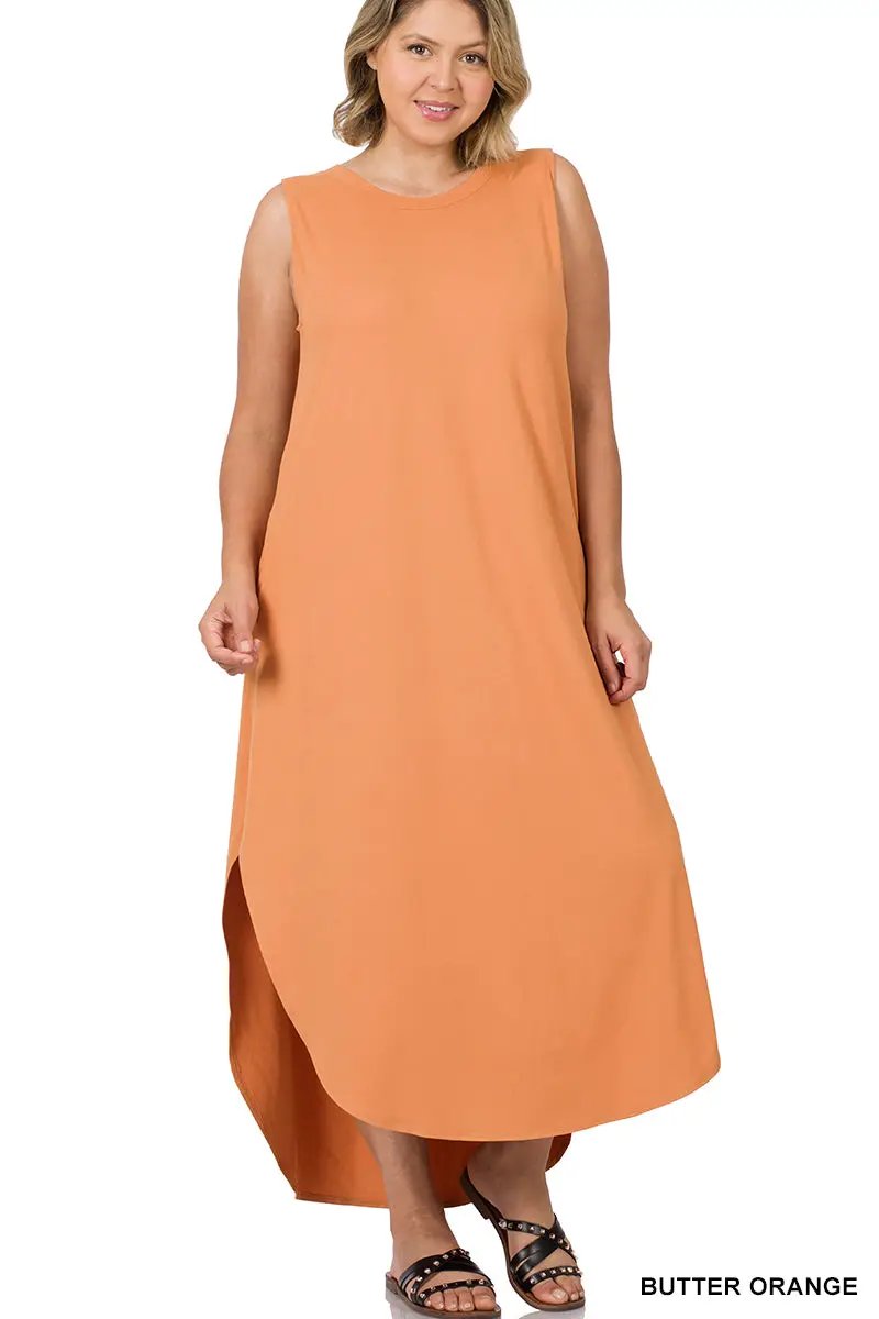 Zenana Zenana Plus Brushed Side Slit Dress with Pockets - Dresses Plus Brushed Side Slit Dress with Pockets