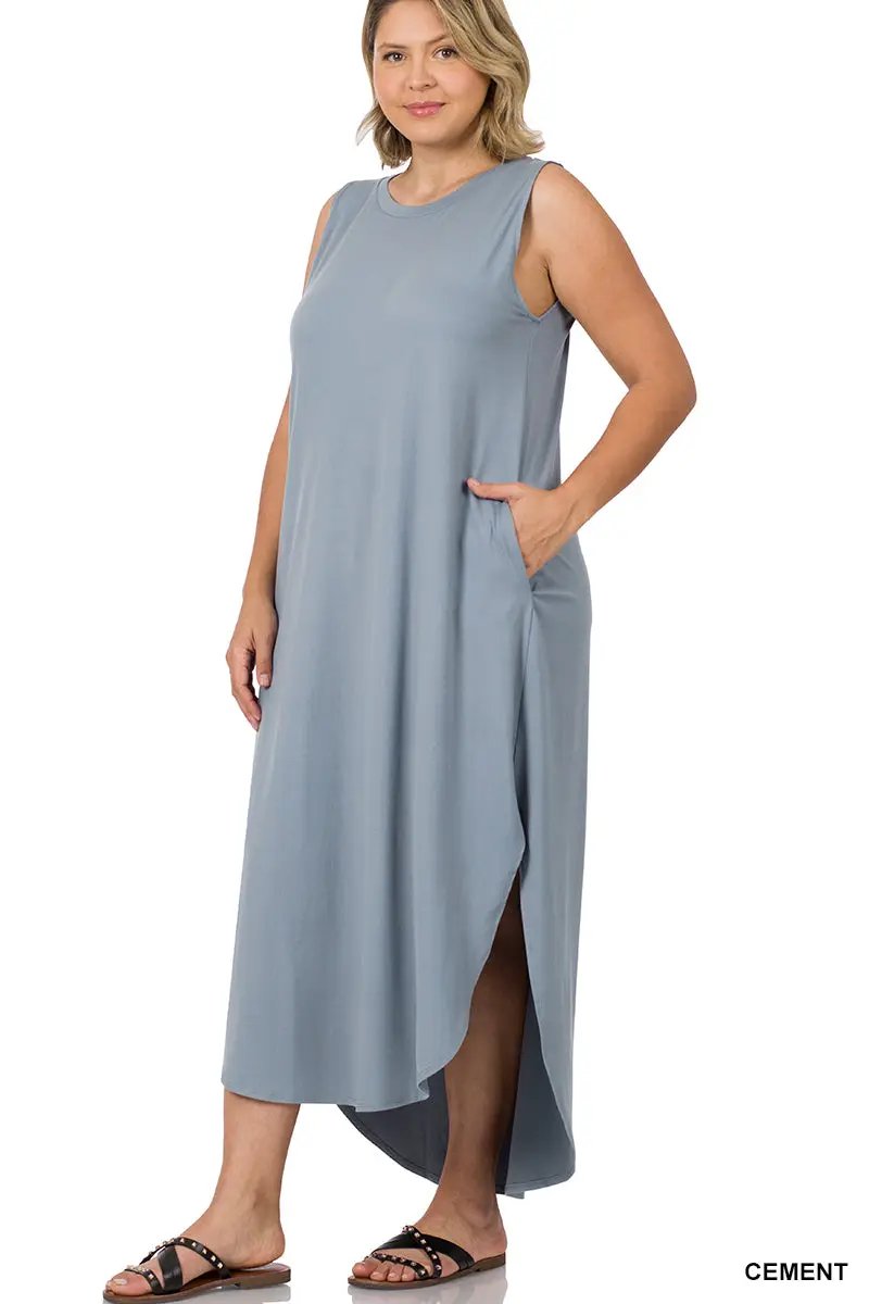 Zenana Zenana Plus Brushed Side Slit Dress with Pockets - Dresses Plus Brushed Side Slit Dress with Pockets