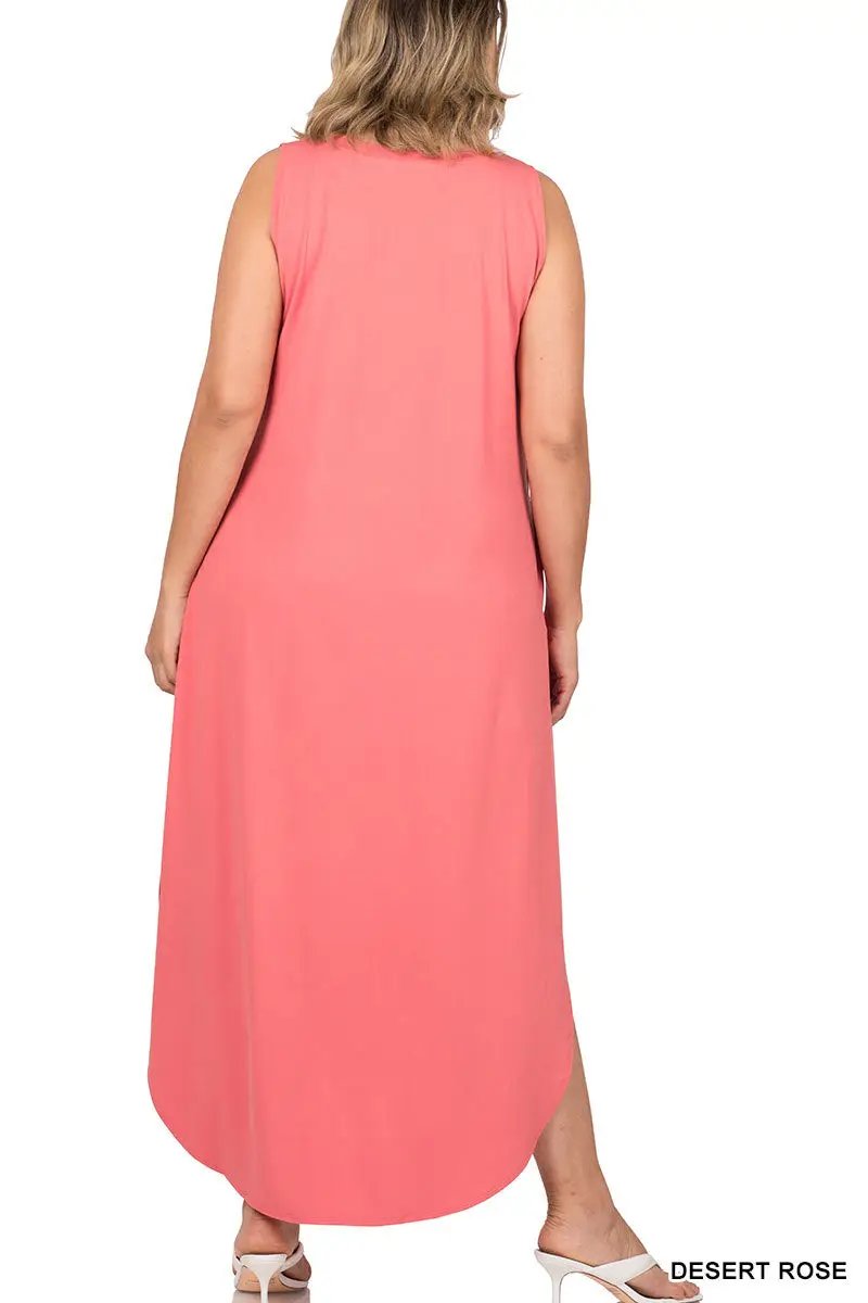 Zenana Zenana Plus Brushed Side Slit Dress with Pockets - Dresses Plus Brushed Side Slit Dress with Pockets