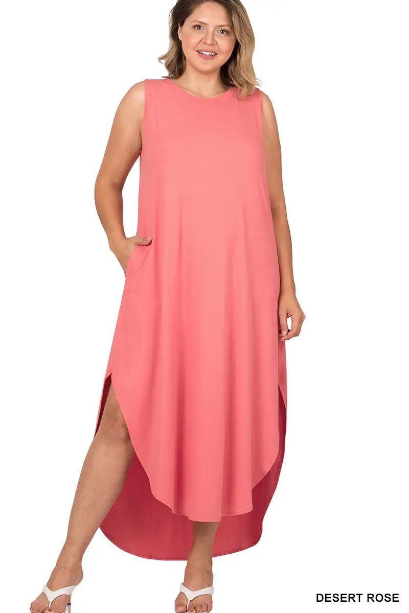 Zenana Zenana Plus Brushed Side Slit Dress with Pockets - Dresses Plus Brushed Side Slit Dress with Pockets