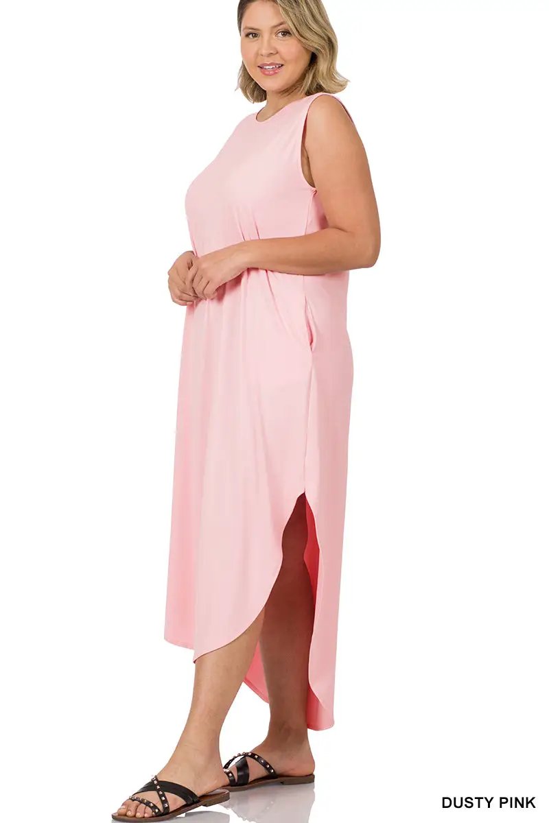 Zenana Zenana Plus Brushed Side Slit Dress with Pockets - Dresses Plus Brushed Side Slit Dress with Pockets