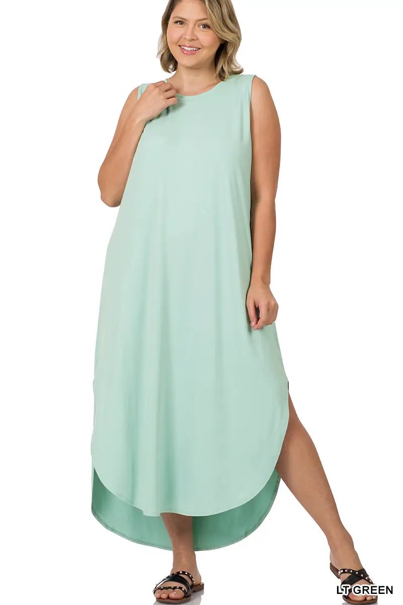 Zenana Zenana Plus Brushed Side Slit Dress with Pockets - Dresses Plus Brushed Side Slit Dress with Pockets