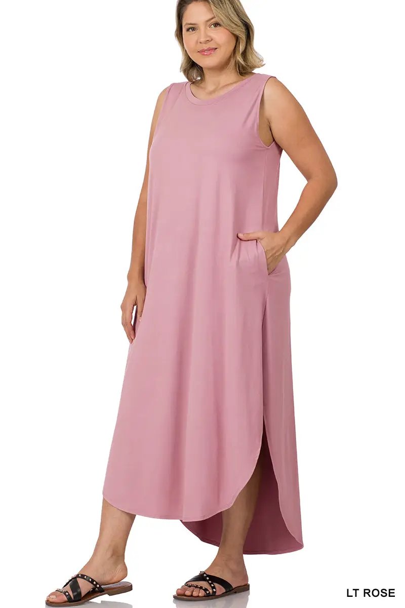 Zenana Zenana Plus Brushed Side Slit Dress with Pockets - Dresses Plus Brushed Side Slit Dress with Pockets