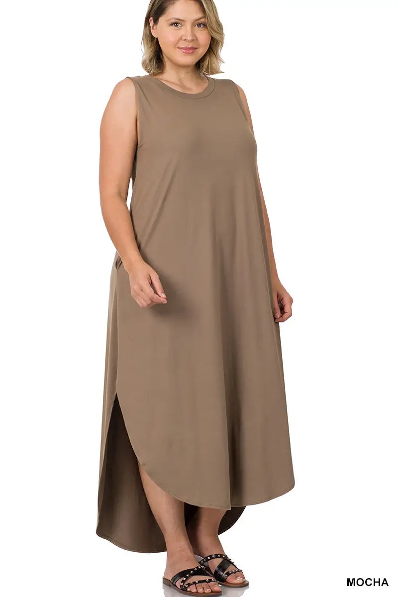 Zenana Zenana Plus Brushed Side Slit Dress with Pockets - Dresses Plus Brushed Side Slit Dress with Pockets