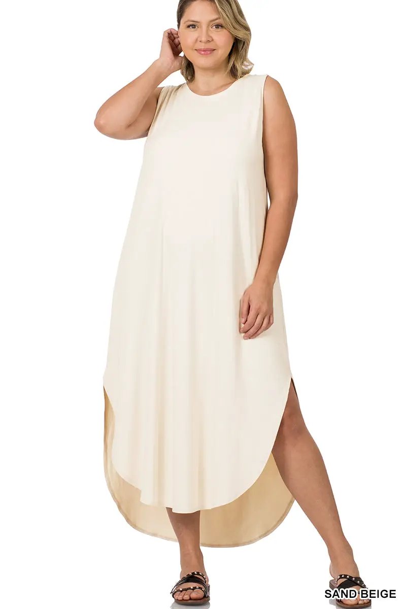 Zenana Zenana Plus Brushed Side Slit Dress with Pockets - Dresses Plus Brushed Side Slit Dress with Pockets