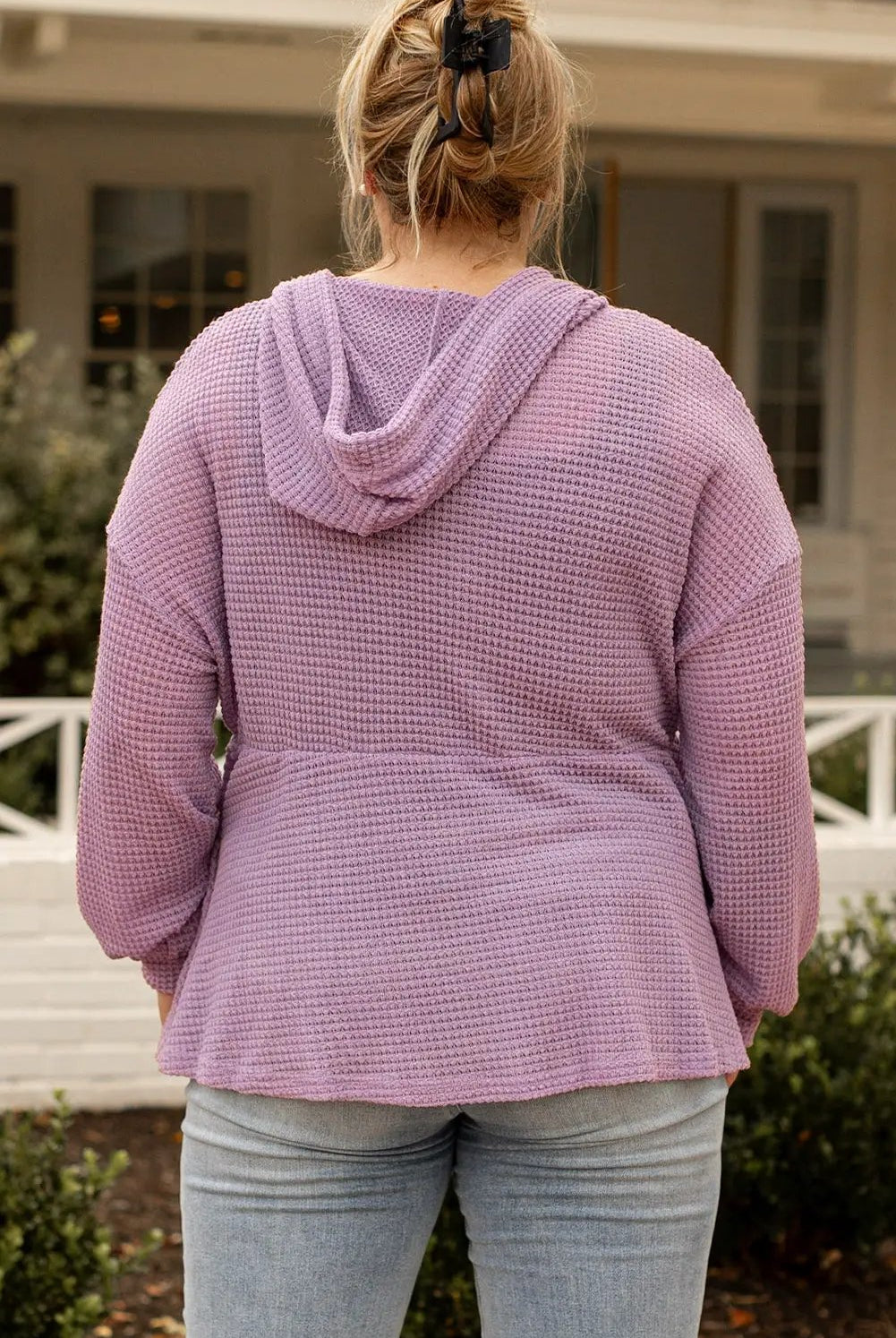 Grateful Threads Boutique Plus Size Lavender Hooded Waffle Knit Top - Shirts
