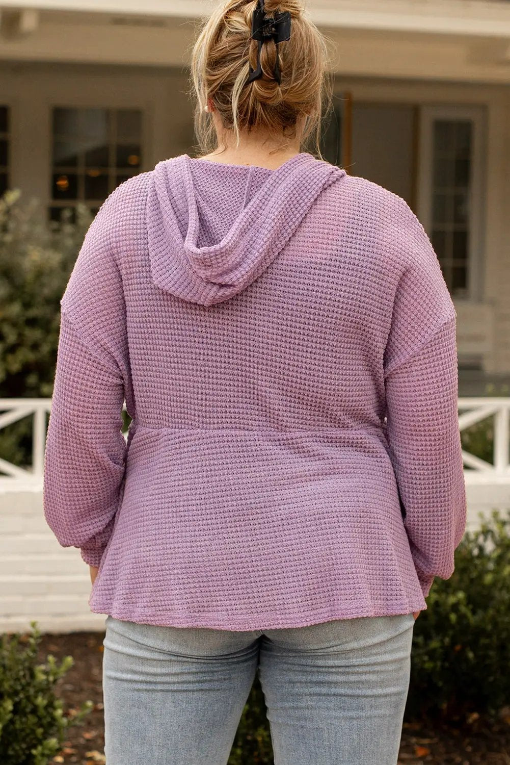 Grateful Threads Boutique Plus Size Lavender Hooded Waffle Knit Top - Shirts