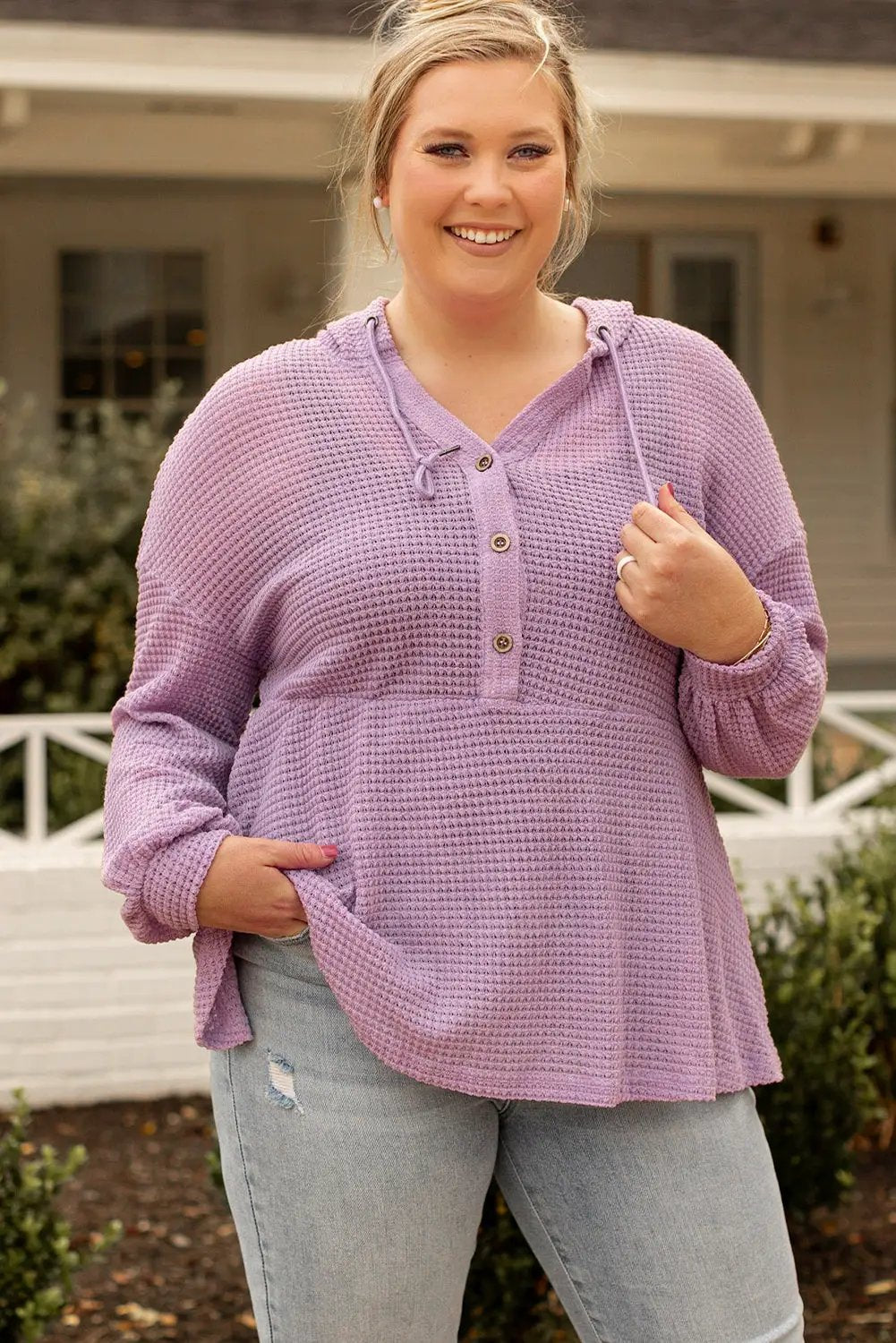 Grateful Threads Boutique Plus Size Lavender Hooded Waffle Knit Top - Shirts