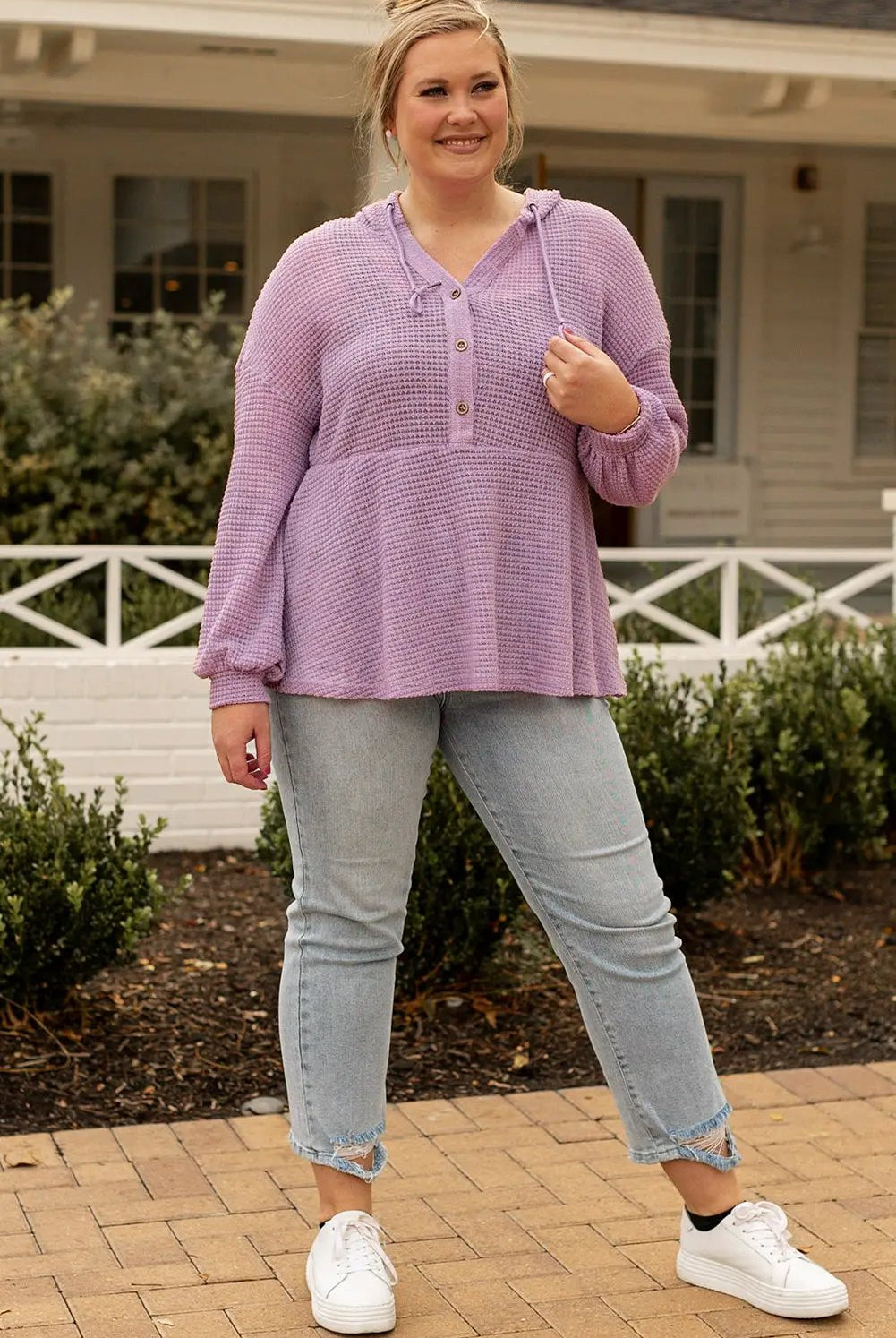 Grateful Threads Boutique Plus Size Lavender Hooded Waffle Knit Top - Shirts