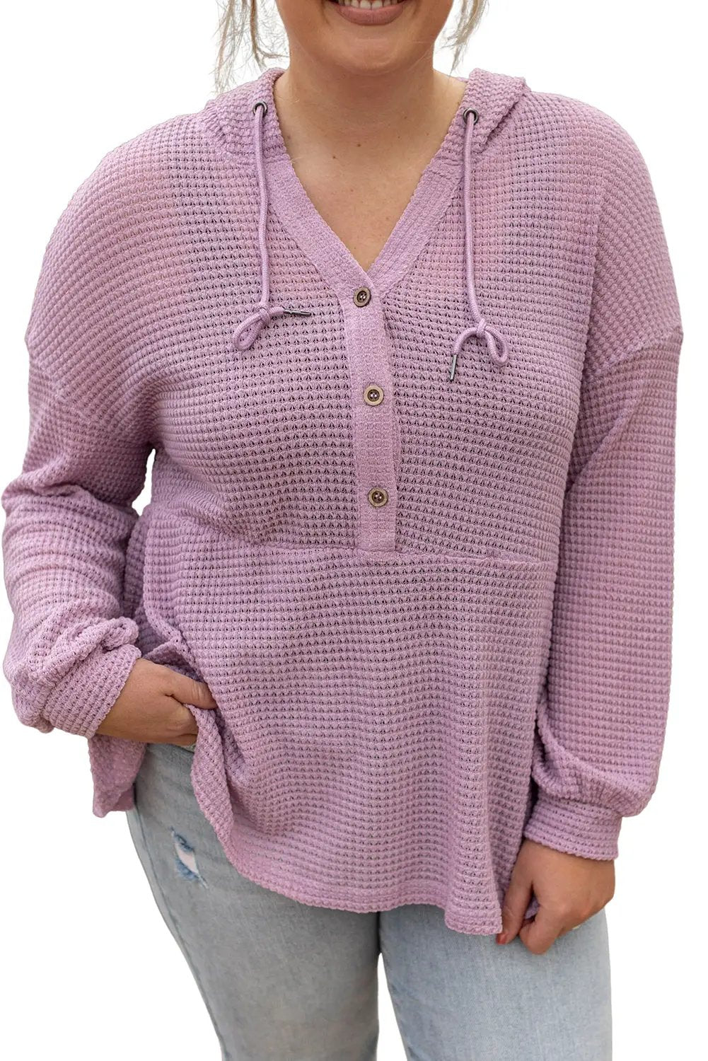 Grateful Threads Boutique Plus Size Lavender Hooded Waffle Knit Top - Shirts