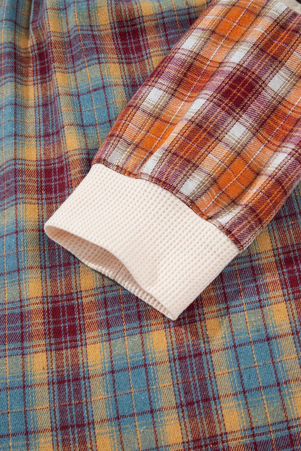Grateful Threads Boutique Parchment Plus Size Waffle Colorblock Striped Plaid Patchwork Half Button Pullover - Sweaters Parchment Plus Size Waffle Colorblock Striped Plaid Patchwork Half Button Pullover